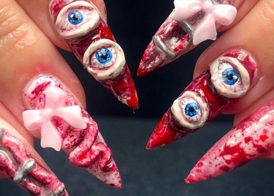 Unique nail art with eyes and bows at Get Nailed by Molly, Liverpool, England, GB.