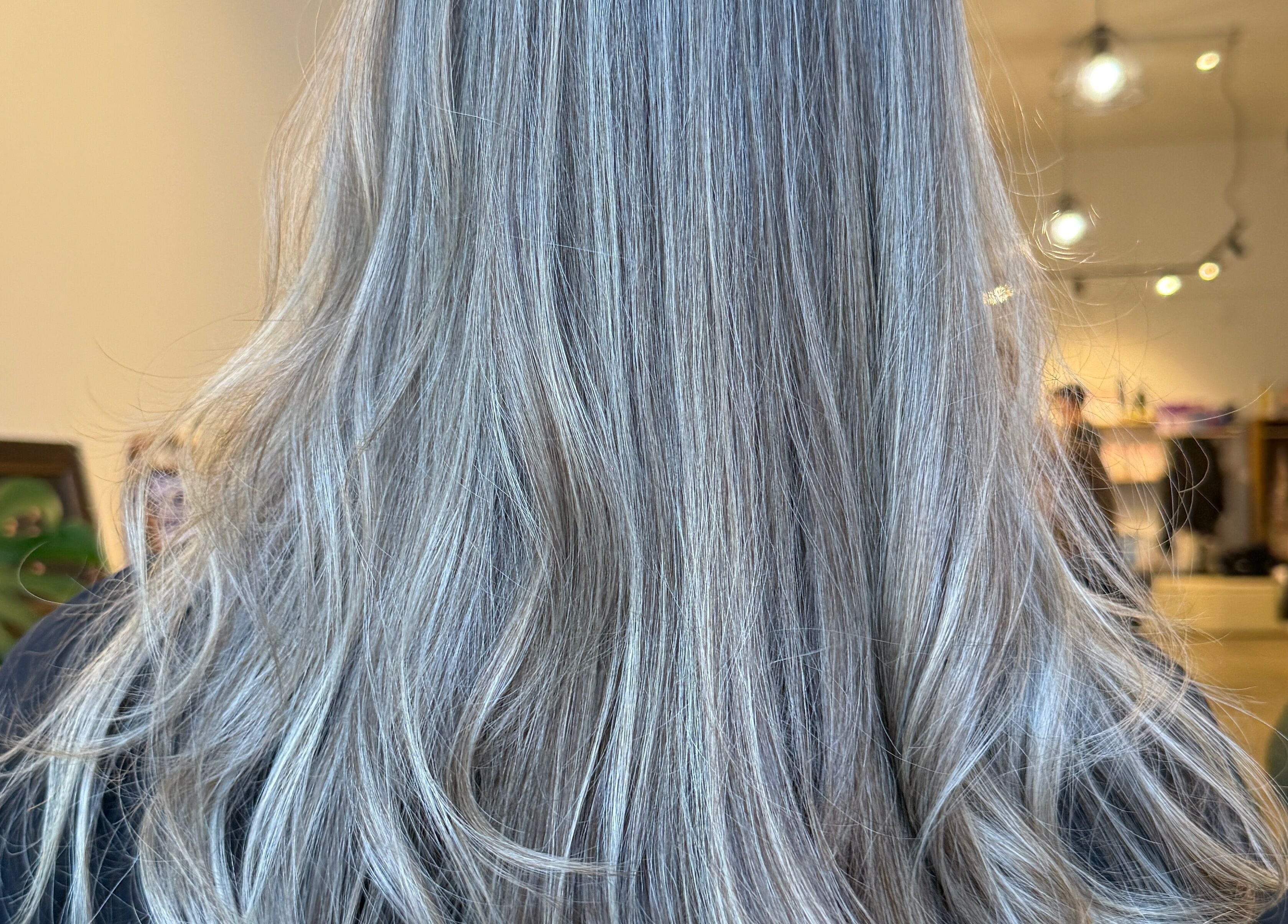 Elegant silver hair styled at Hair By Kisha at Hairsalon Faraday, Auckland, Auckland, NZ. Professional salon look.