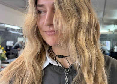 Model with blonde waves at Hair By Kisha at Wairau HairDesign, Auckland, Auckland, NZ.