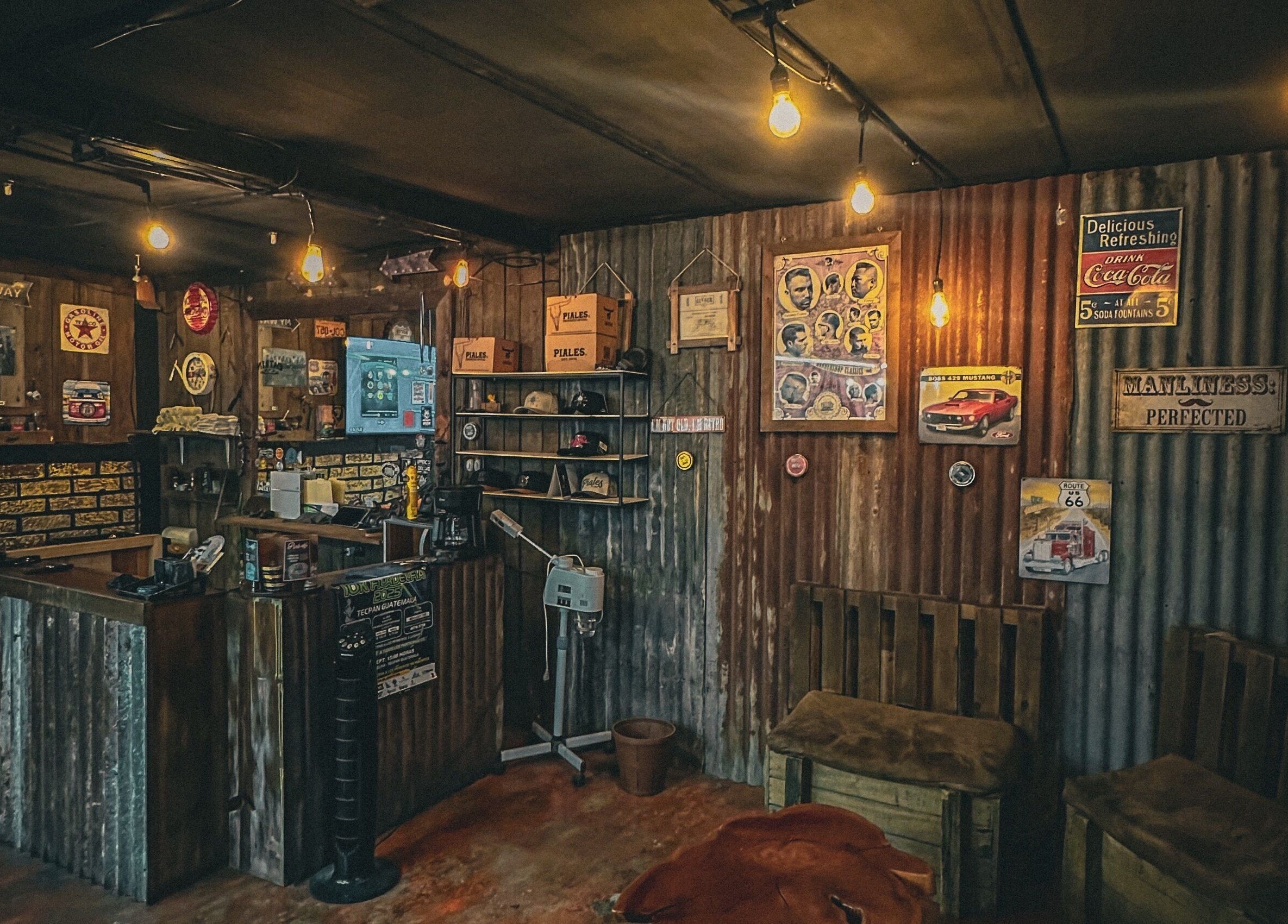 Interior rústico de The Barber en Tecpán, Chimaltenango, GT con decoración vintage.