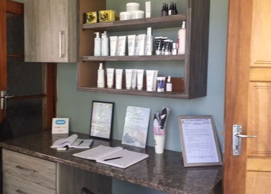 Beauty by Charisse reception area with skincare products in Pietermaritzburg, Kwazulu-natal, ZA.