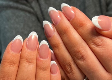 French manicure nails at Star Nail Riddrie, Glasgow, Scotland, GB showcasing elegant white tips.