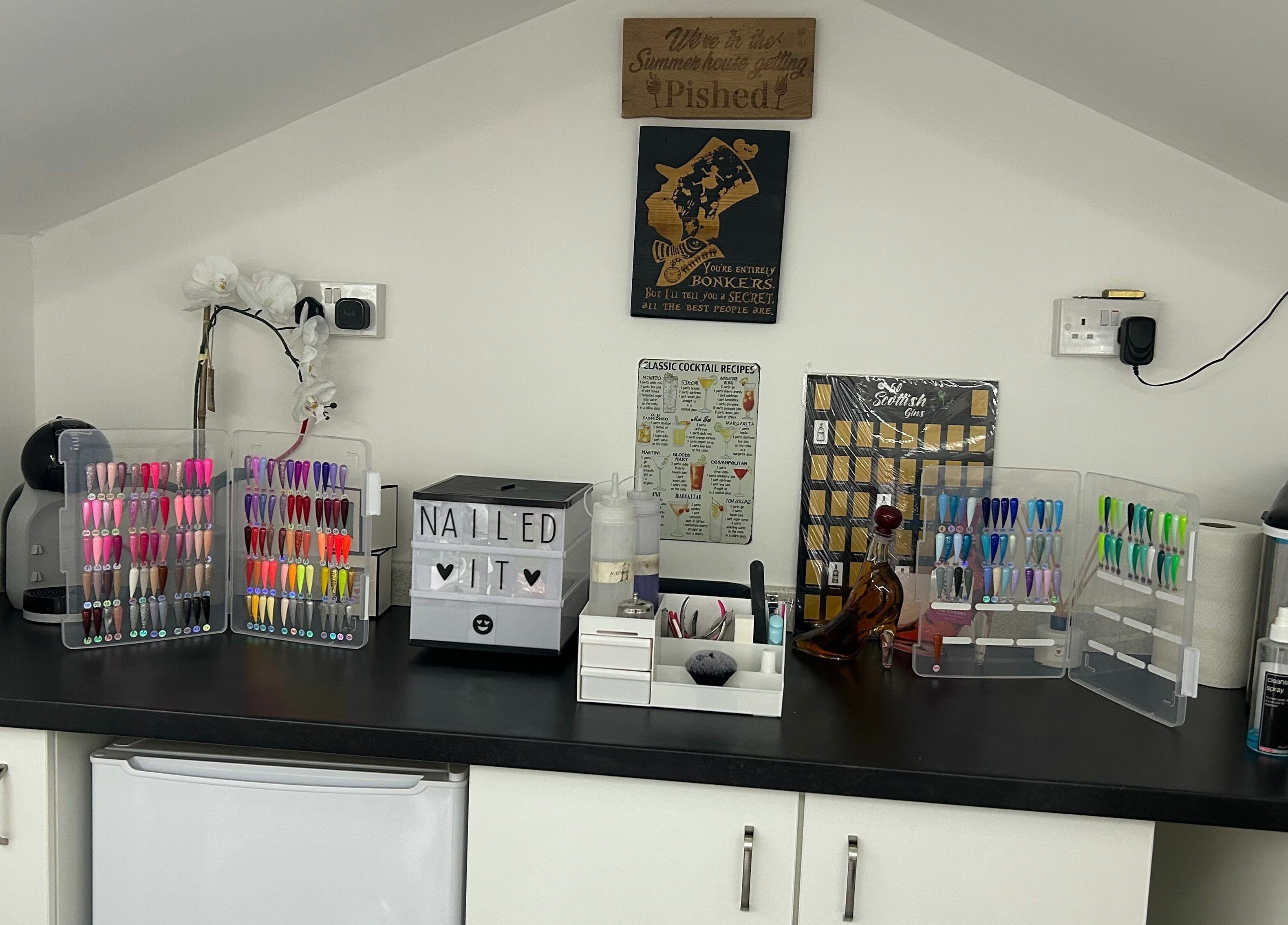 Nail color display at Nailed it! in Sauchie, Scotland, GB. Perfect for selecting unique shades.