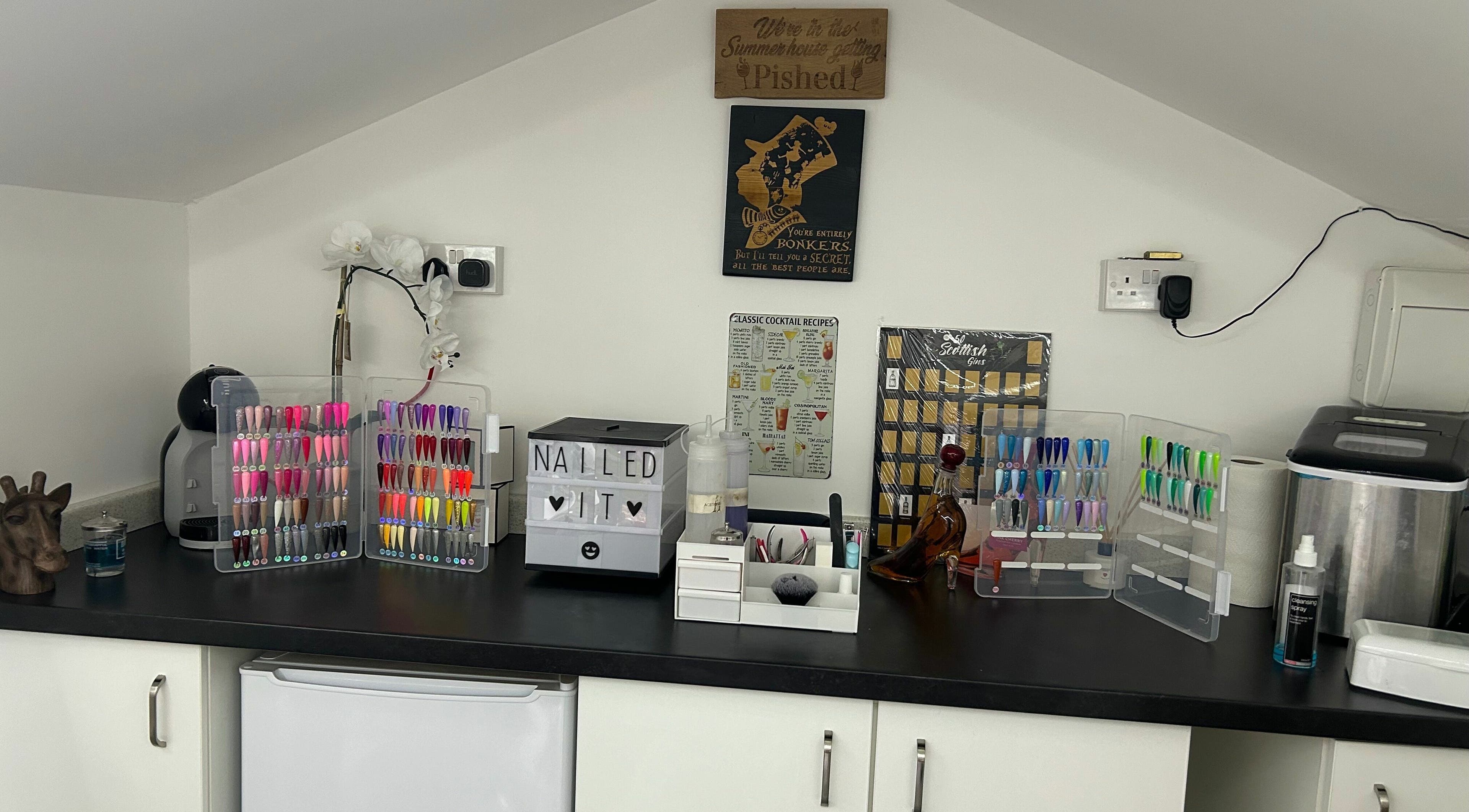 Nail color display at Nailed it! in Sauchie, Scotland, GB. Perfect for selecting unique shades.