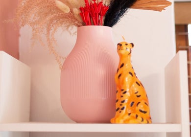 Stylish pink vase with flowers decor at Blush Nail Boutique, Pretoria, Gauteng, ZA.