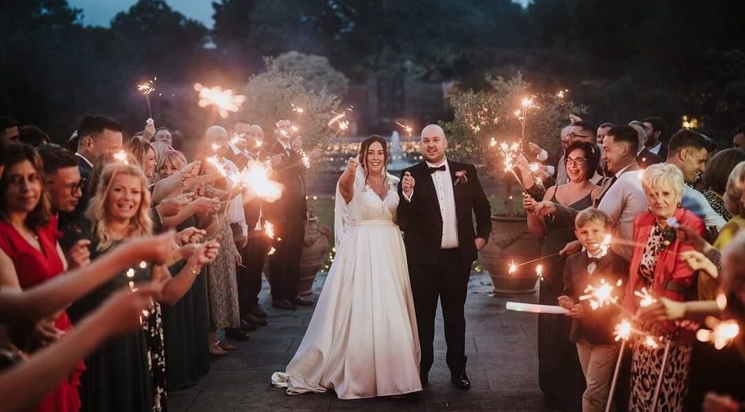 Wedding party with sparklers at JOAM Glow Spray Tanning, Hairdressing, Waxing, Weddings Peterborough, England, GB.