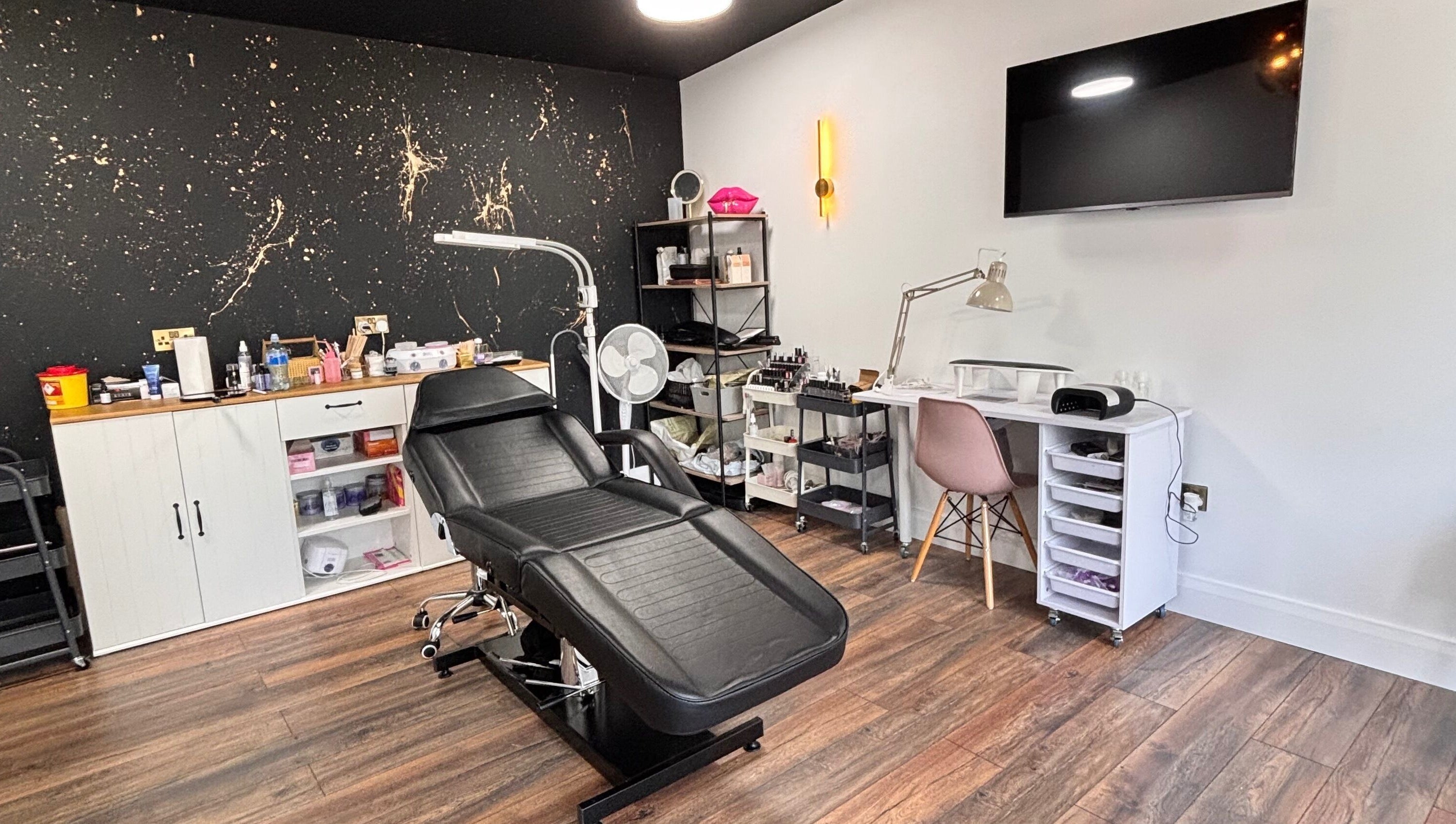 Stylish beauty treatment room at Beauty by Sarah Sheahan in County Cork, Ireland with modern decor.