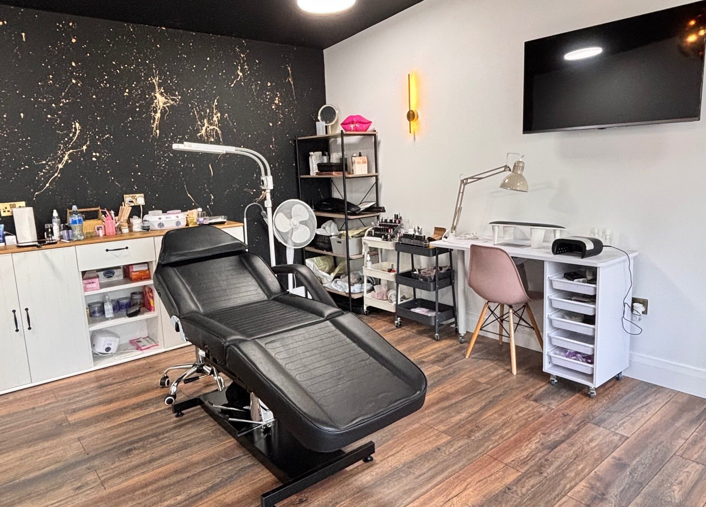 Stylish beauty treatment room at Beauty by Sarah Sheahan in County Cork, Ireland with modern decor.