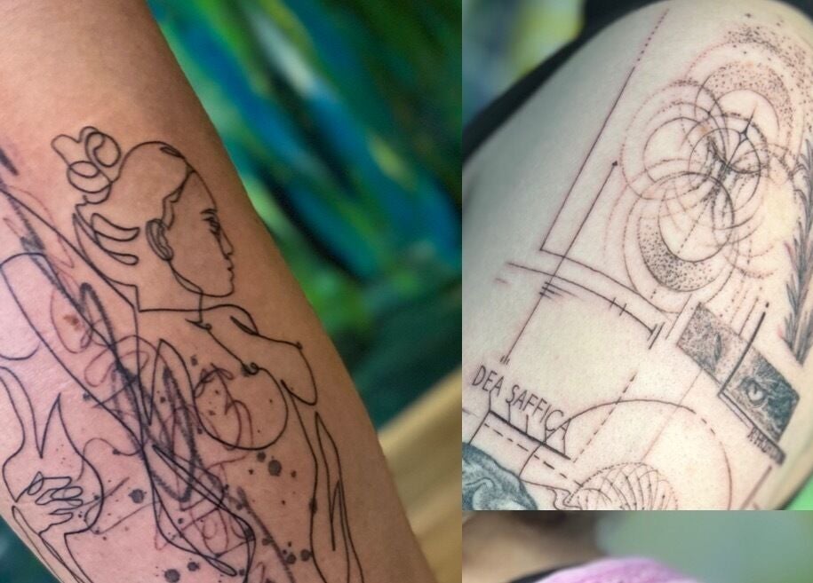 Detailreiche Tätowierungen bei Stichtag, Stuttgart, Baden-Württemberg, DE. Einzigartiges Körperkunst-Design.