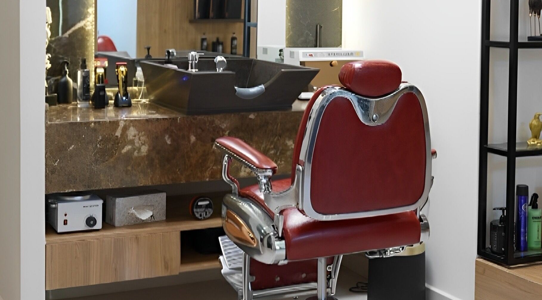 Vintage barber chair at Dax and Wax (Barbershop & Spa), Muscat, Muscat Governorate, OM, complementing modern decor.
