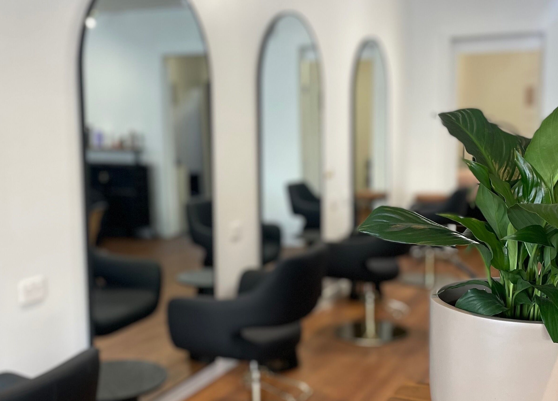 Modern salon interior at Refined Lash Lounge, Kyneton, Victoria, AU with stylish chairs and vibrant plants.