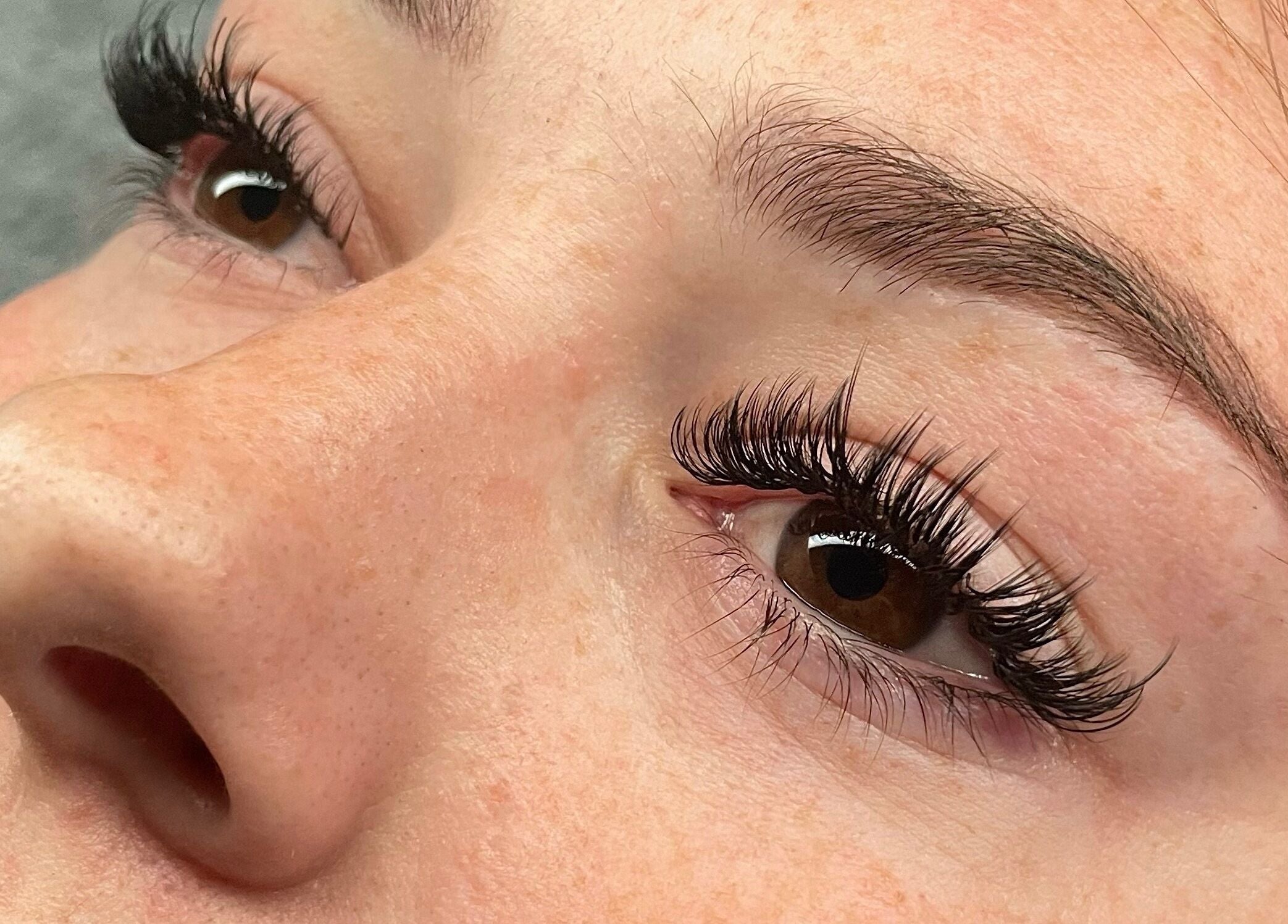 Close-up of lush eyelash extensions at Refined Lash Lounge, Kyneton, Victoria, AU.