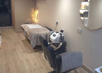 A calming beauty treatment room at The Beauty Hutmcr, Dukinfield, England, GB.
