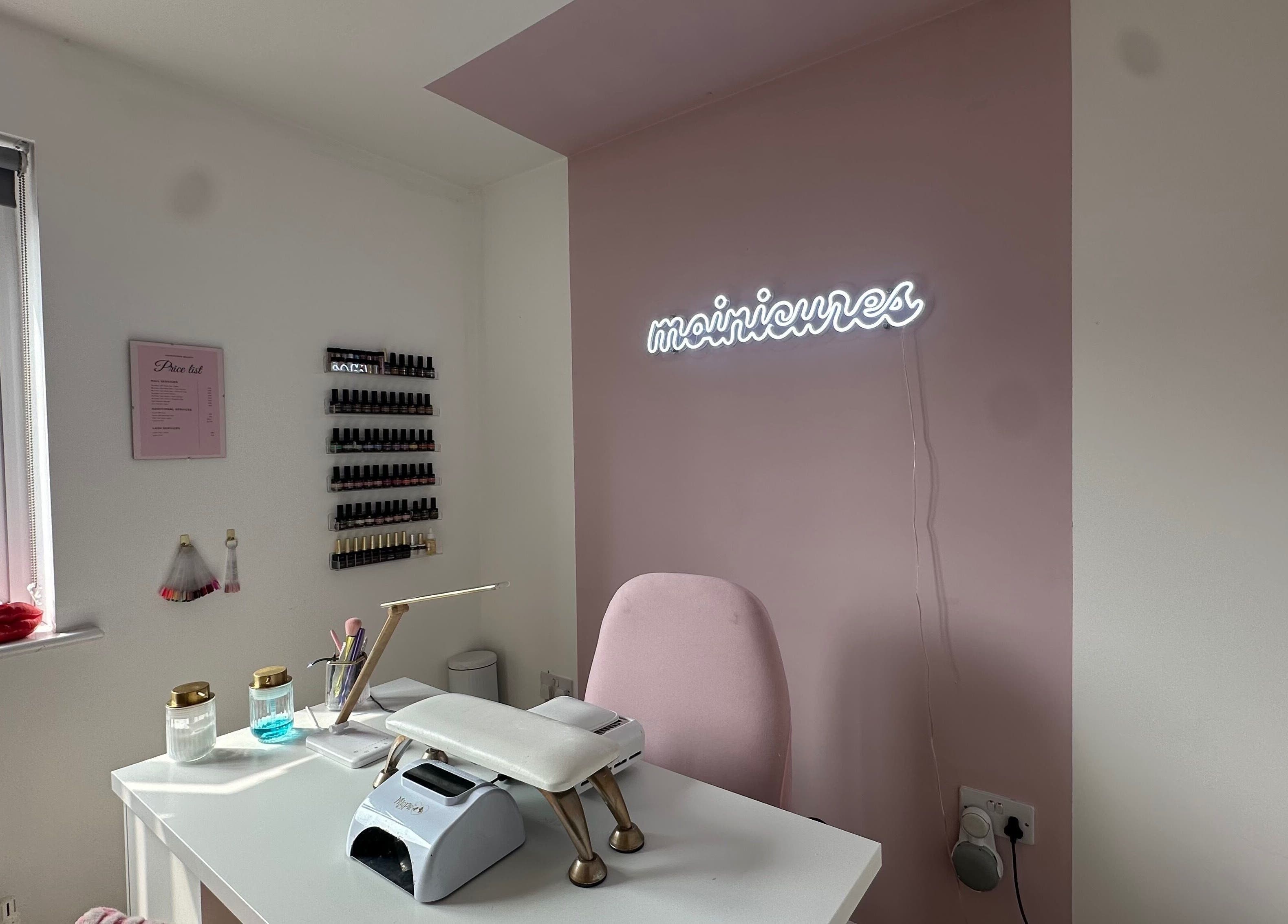 Elegant nail care setup at Moinicures, Barry, Wales, GB with stylish decor and manicure essentials.