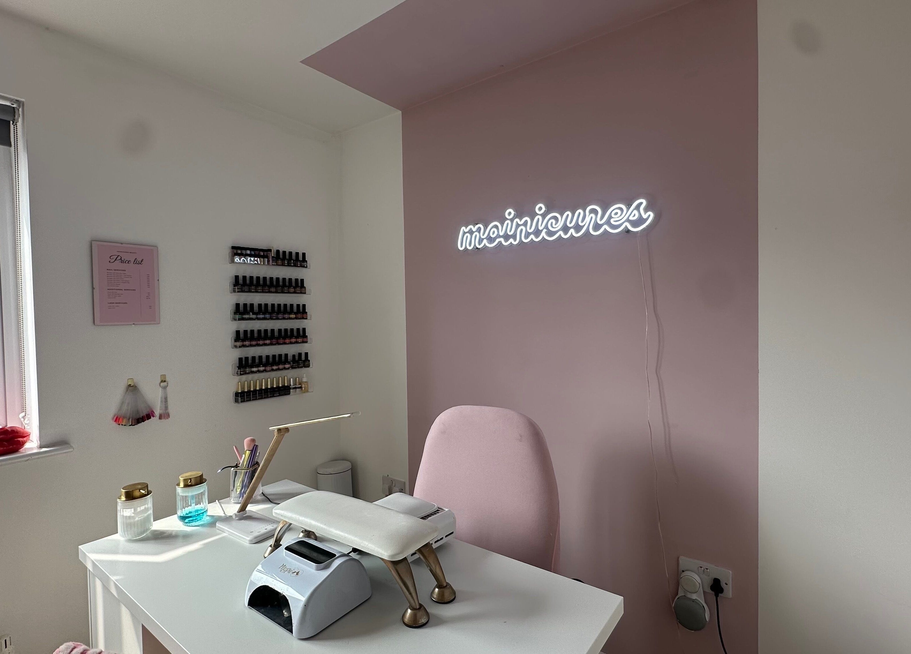 Elegant nail care setup at Moinicures, Barry, Wales, GB with stylish decor and manicure essentials.