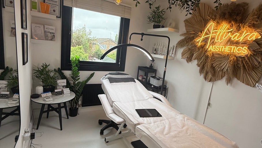 Tranquil treatment room at Attvara Aesthetics, Great Kingshill, England, GB, showcasing relaxing ambiance.