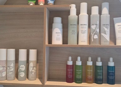 Display of Tropic skincare products at Be Well Massage & Holistic Therapies, Gleno, Northern Ireland, GB.