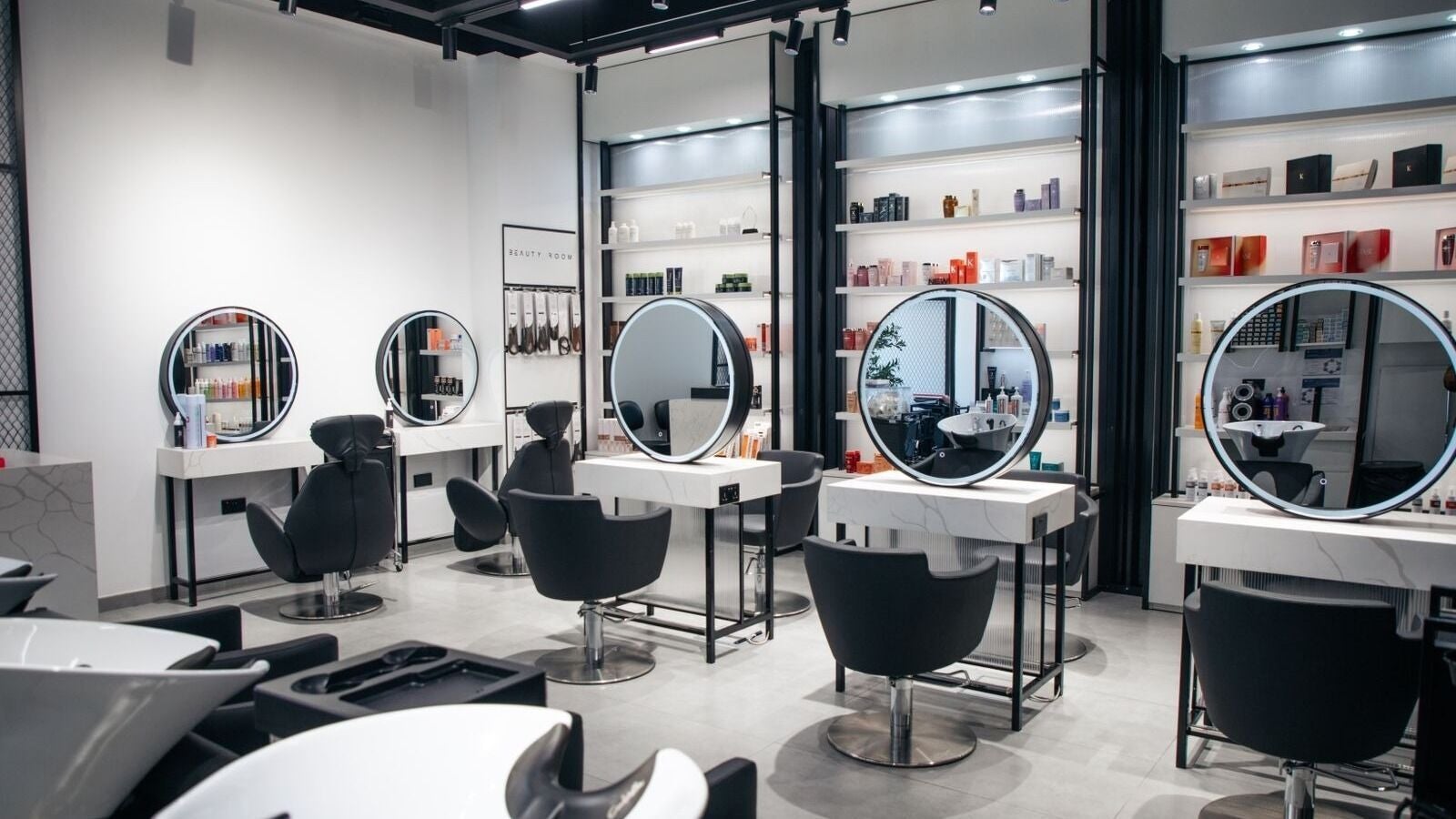 Modern salon chairs and mirrors at Beauty Room Salon & Spa | Nad Al Sheba. Located in Dubai, Dubai, AE.