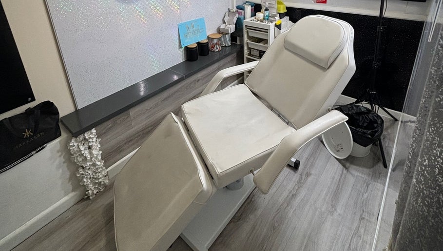 Luxurious treatment chair at MG Aesthetics Lounge, Bristol, England, GB, for ultimate relaxation.