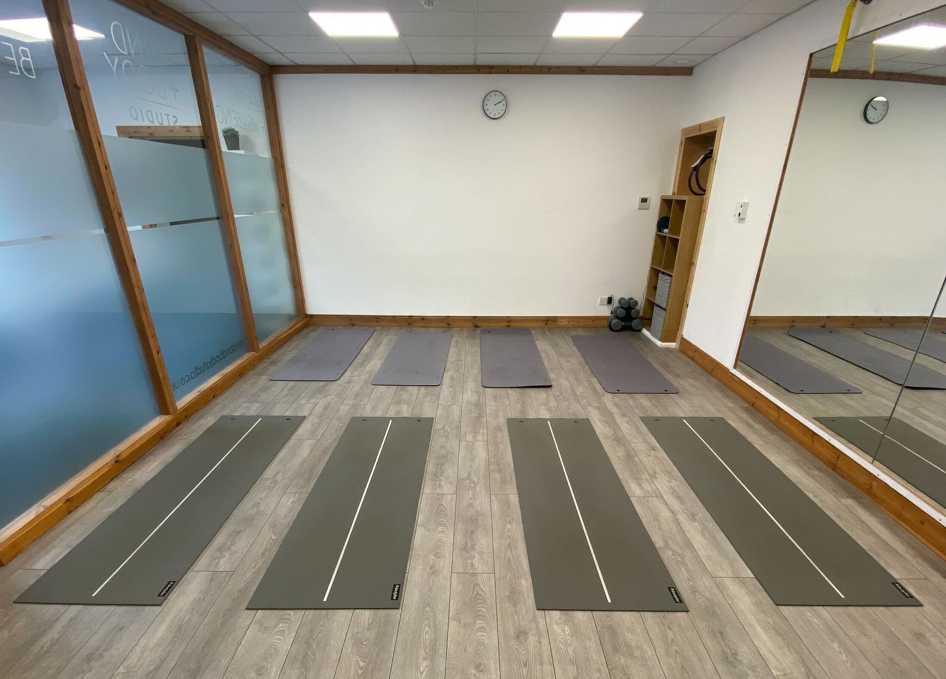 Peaceful yoga mats setup at Mind & Body Studio in Kirkcaldy, Scotland, GB, ideal for wellness classes.