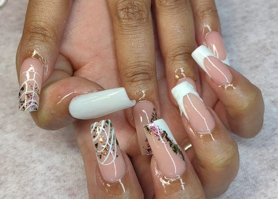 Intricate nail art with floral designs at GkaBeauty's nails lashes &brows, Johannesburg, Gauteng, ZA.