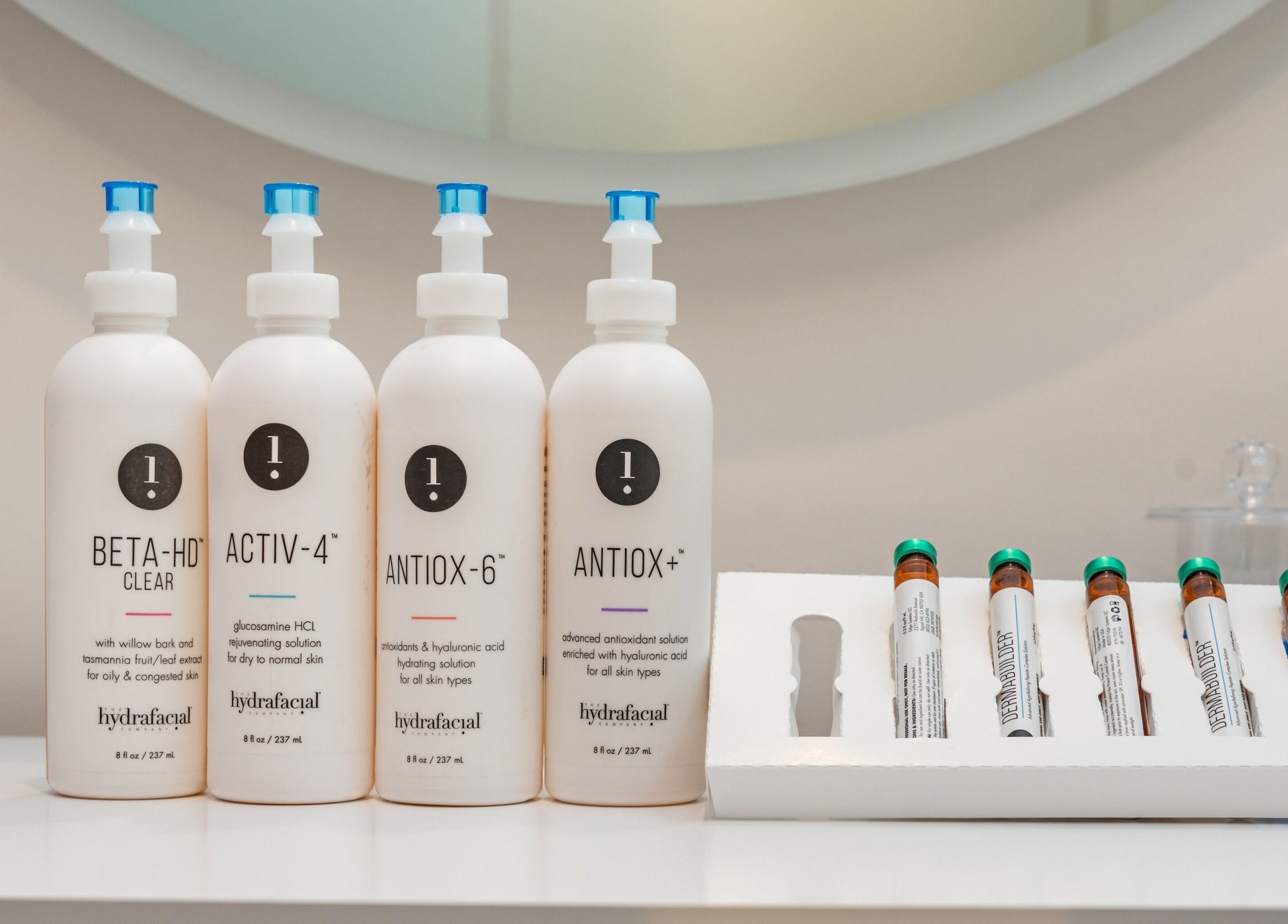 HydraFacial products at NU Laser Spa, Great Neck Plaza, New York, US.