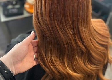 Beautiful copper waves styled at Divine Hair and Aesthetics, Middlesbrough, England, GB salon.