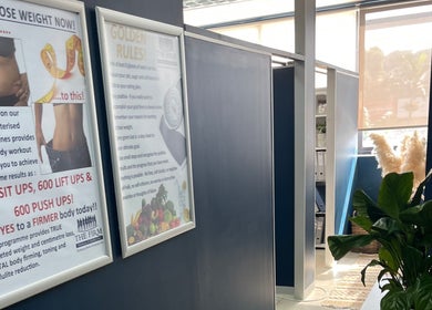 Promotional posters at The Firm Durban North's venue, stressing weight loss solutions in Durban North, Kwazulu-natal, ZA.