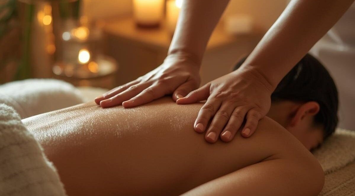 Soothing massage at Lt Holistics & Wellness, Lytham Saint Annes, England, GB. Candlelit ambiance enhances relaxation.