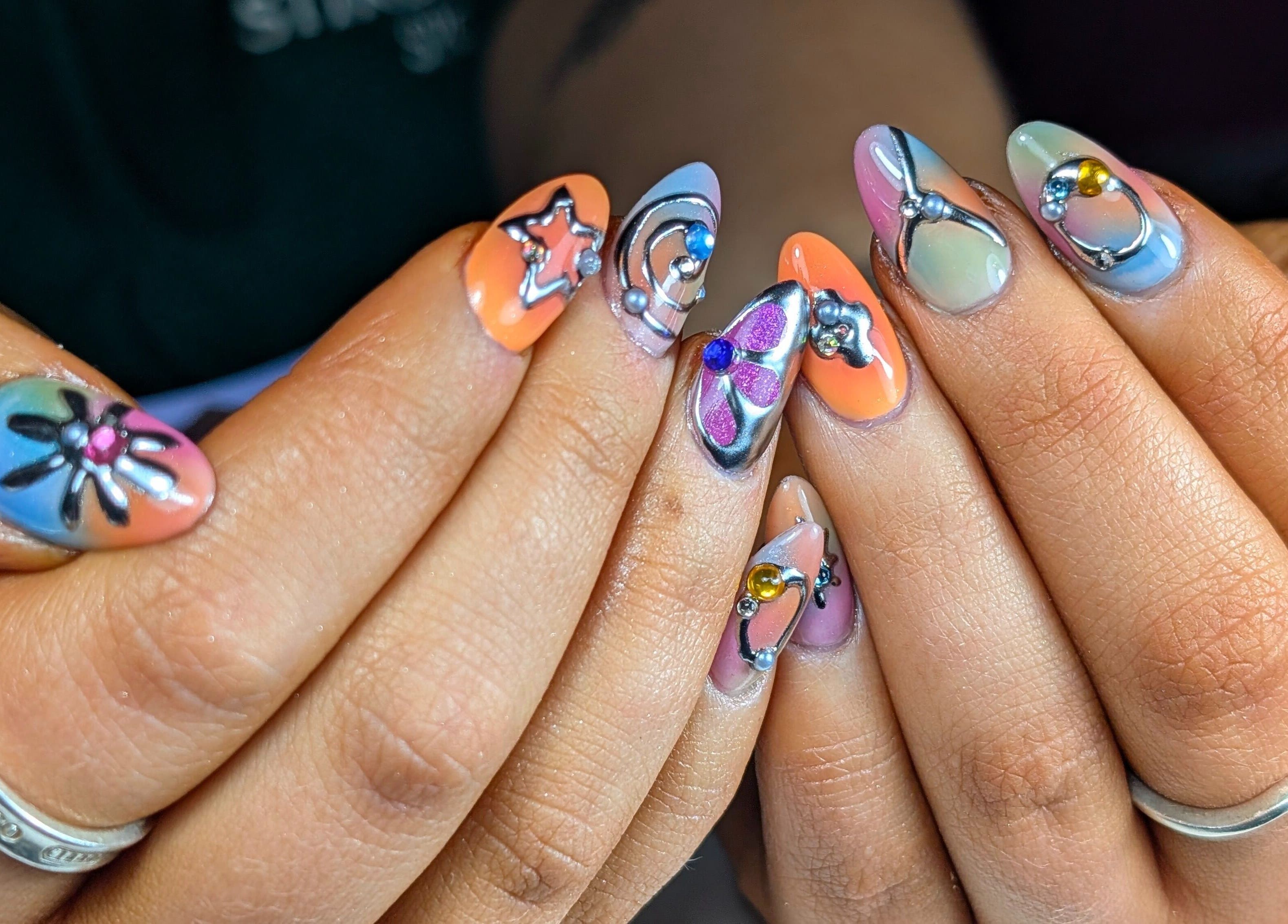 Vibrant 3D nail art design by NUWAVE NAILS - Prestwick (Home Studio), Prestwick, Scotland, GB.