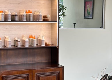 Elegant shelf at 12 Teaspoons, Randburg, Gauteng, ZA with beauty products on display.