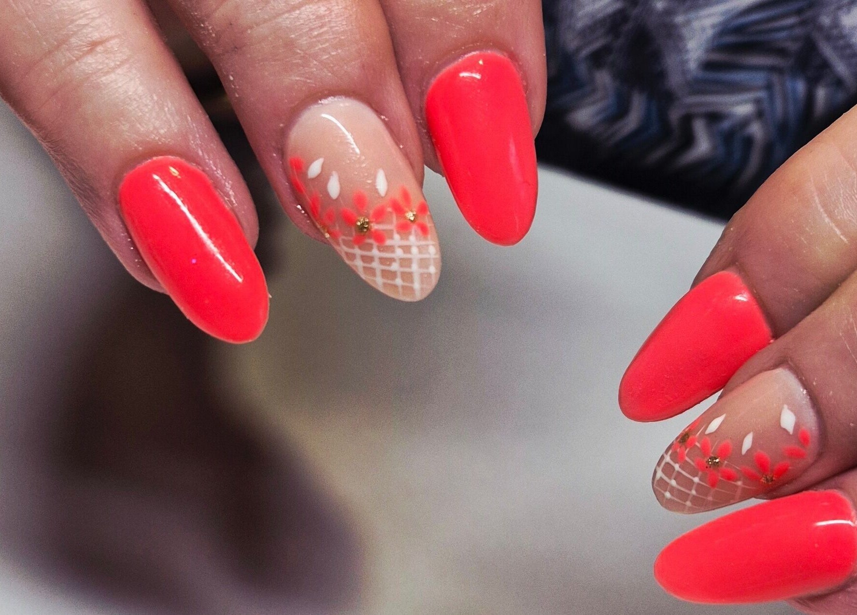 Stylish neon floral nail art at Anne's Nails & Toes in Pretoria, Gauteng, ZA.