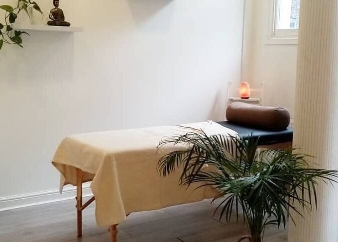 Tranquil massage room at Holistic BodyWork with Erica in Leeds, England, GB, featuring a peaceful setup.