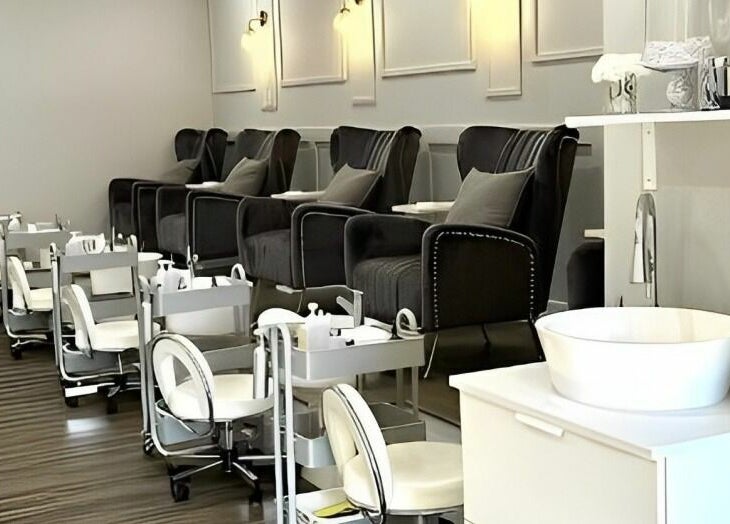 Elegant pedicure chairs at Max Studio Nails and More, Highwood, Illinois, US, offering luxurious relaxation.