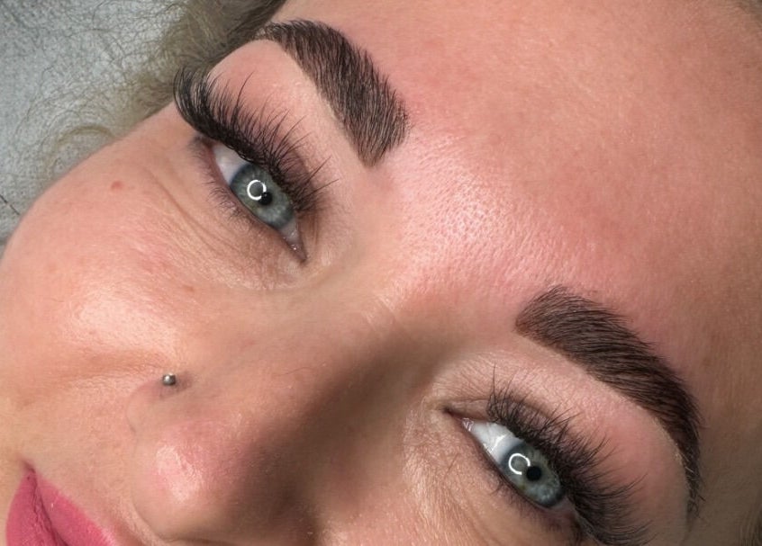 Microbladed brows at AR Beauty Bar, Stevenage, England, GB showcasing natural beauty enhancement.