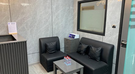 Modern seating area at Yalla Hair Salon, Hair Replacement Centre, Sheikh Zayed Road, Dubai, Dubai, AE.