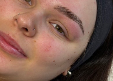 Close-up of a woman's groomed brows at JSbrowbar_ in Melbourne, Victoria, AU.