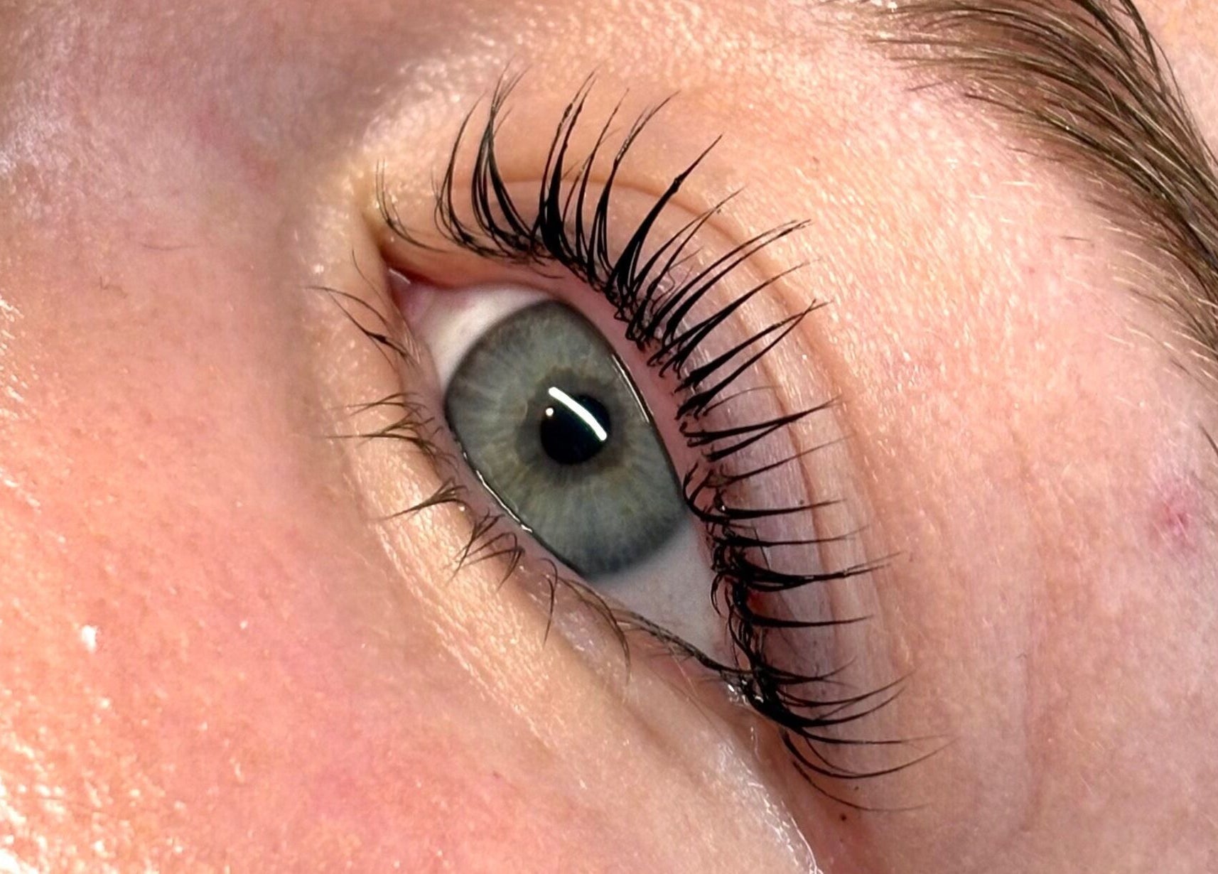 Close-up of enhanced eyelashes at J Sbrowbar Sydney, Winston Hills, New South Wales, AU.
