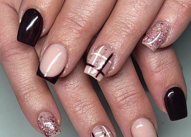 Chic nail design featuring glossy and nude accents at Nails by Zanecke, Boksburg, Gauteng, ZA.