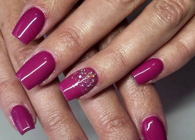 Elegant magenta manicure with glitter detail by Nails by Zanecke, Boksburg, Gauteng, ZA.