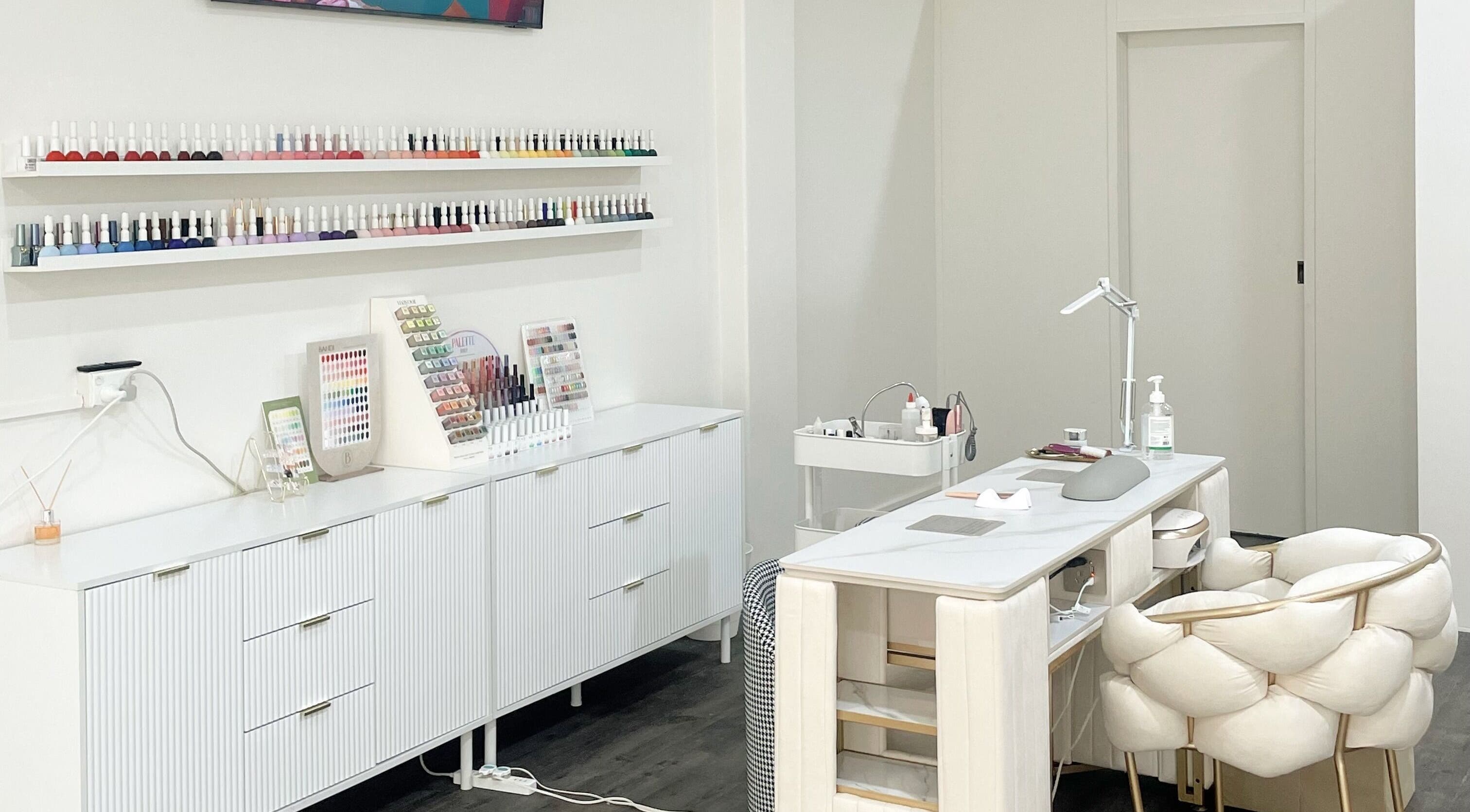 Modern nail station at Gold Nail Studio in Ardross, Western Australia, AU showcasing a stylish and clean setup.