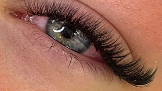 Close-up of expertly applied eyelash extensions at Lashed by Charlotte, Hibaldstow, England, GB.