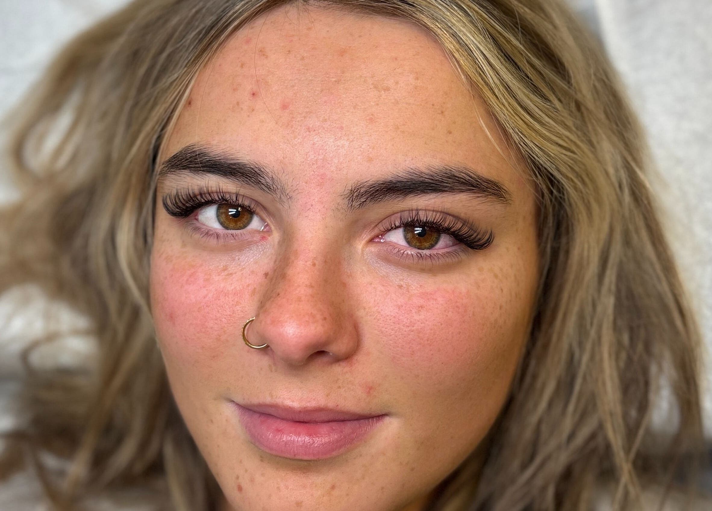 Close-up of client's glamorous lashes at Lashed by Charlotte, Hibaldstow, England, GB.