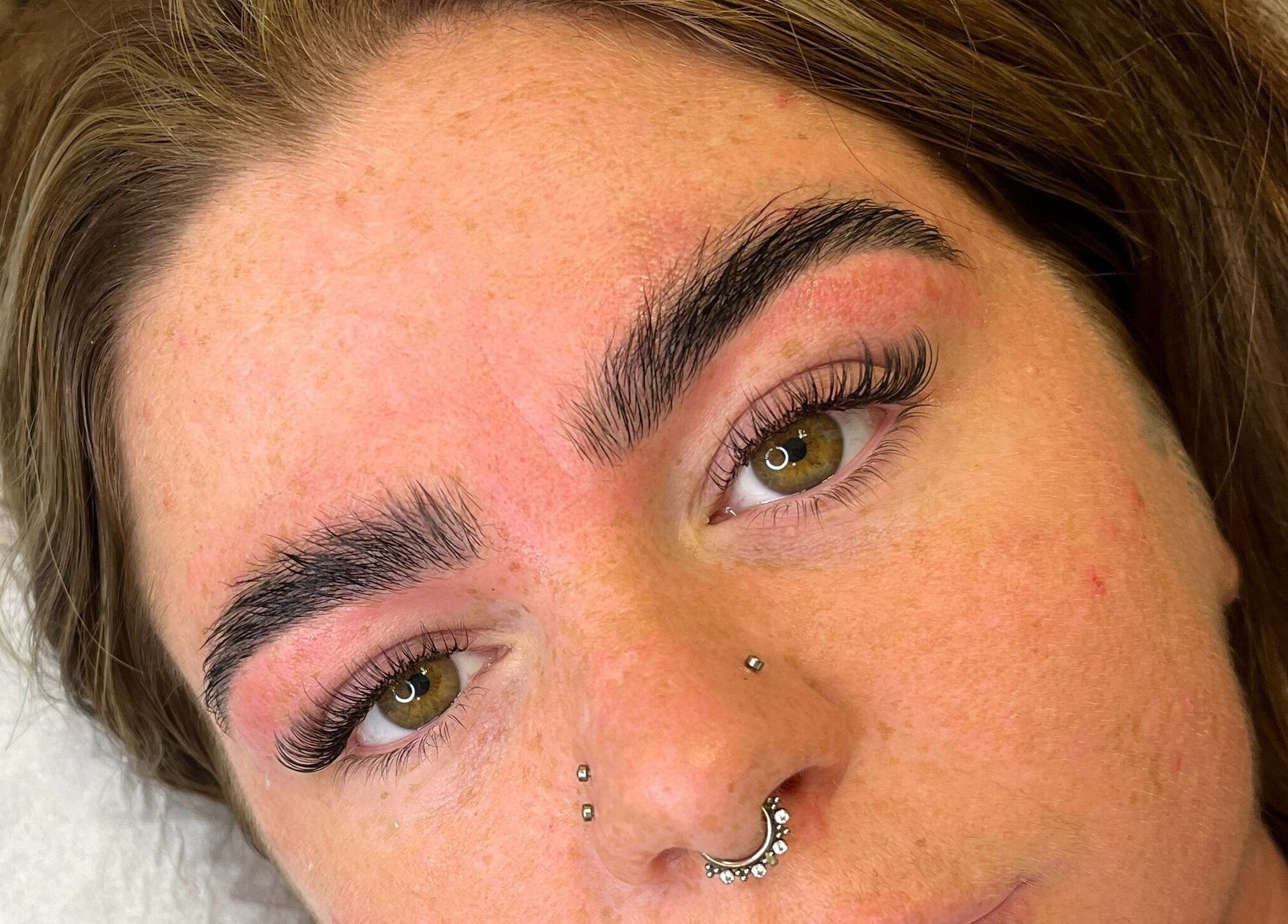 Close-up of beautifully styled lashes at Lashed by Charlotte, Hibaldstow, England, GB.