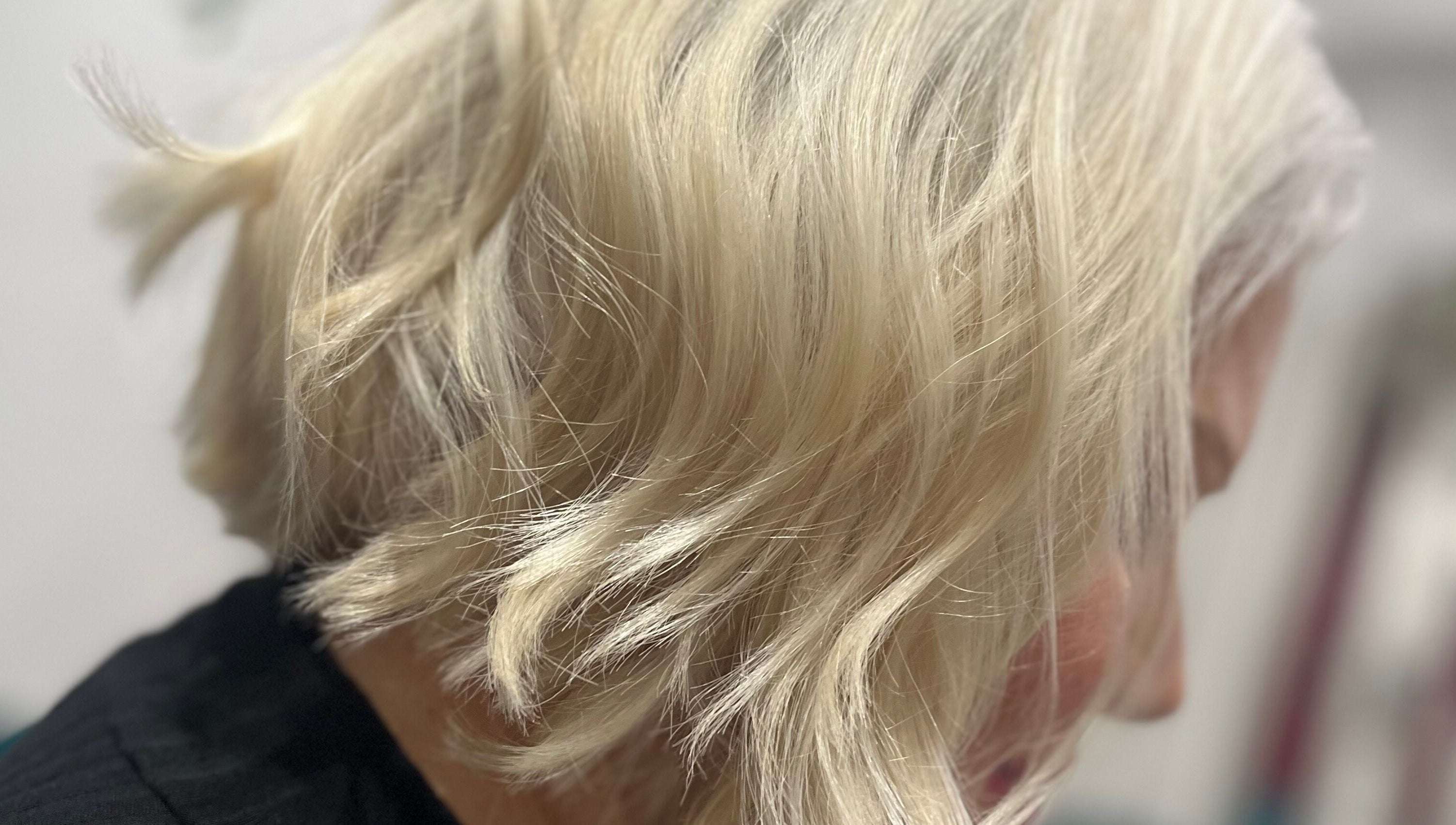 Blonde bob hairstyle at Hair by Lyds, Pontypridd, Wales, GB. Stylish and elegant hairdo for a modern look.