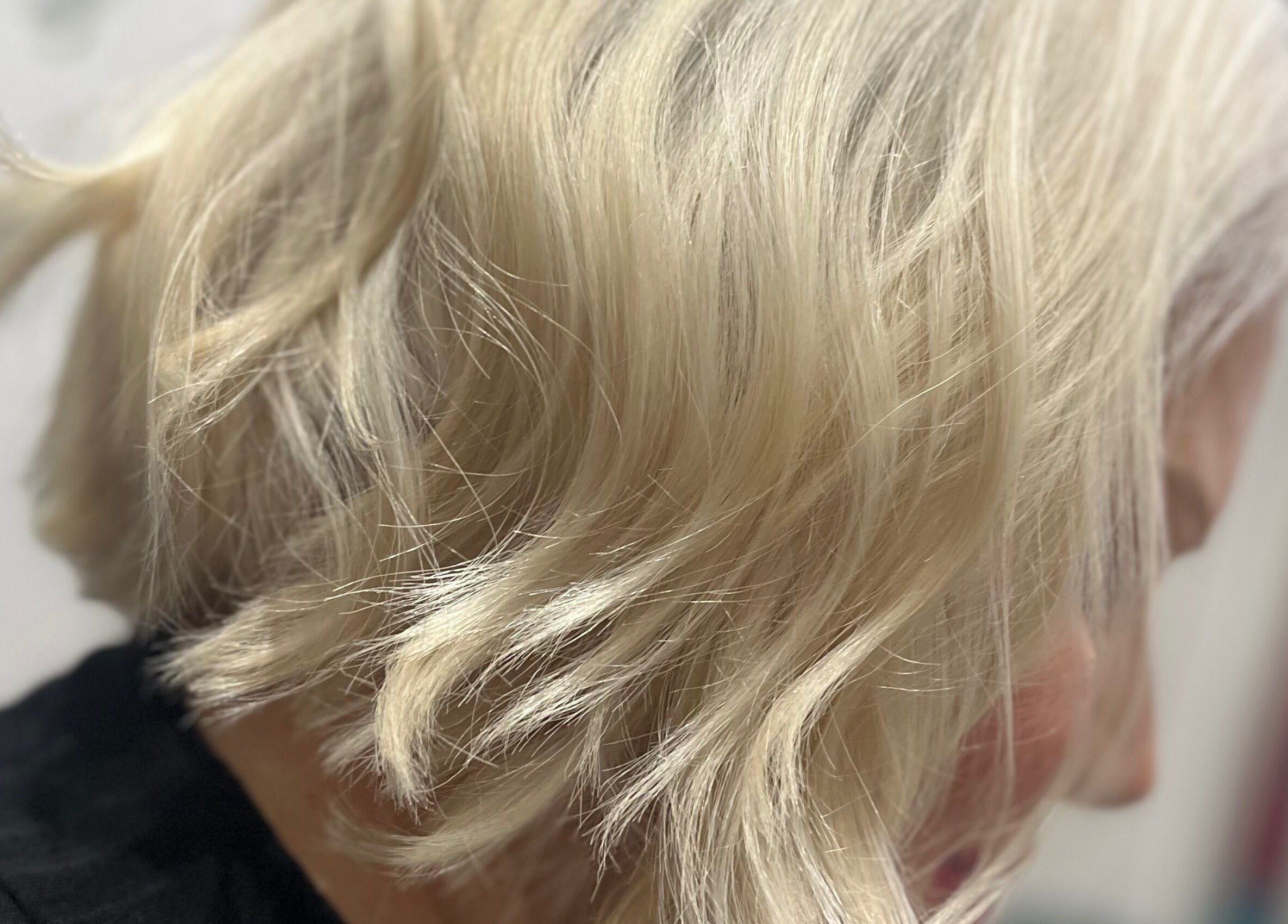 Blonde bob hairstyle at Hair by Lyds, Pontypridd, Wales, GB. Stylish and elegant hairdo for a modern look.