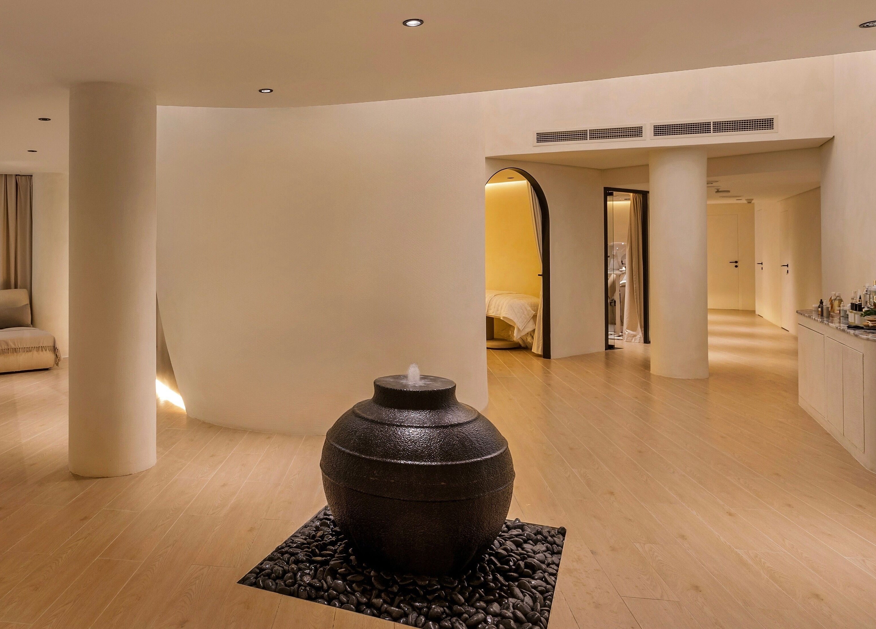 Tranquil lounge at Aire MD by Casa Aire Wellness, Dubai, Dubai, AE with soft lighting and minimalist decor.