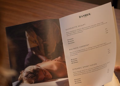 Menu des services de massage chez Bambou Massage à Uccle, Bruxelles, BE, avec détails des traitements.