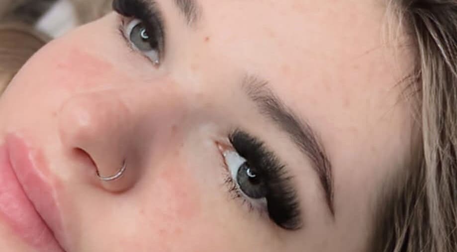 Close-up of eyelash extensions at Lisa Ann Lashes and Beauty, Salisbury, England, GB.