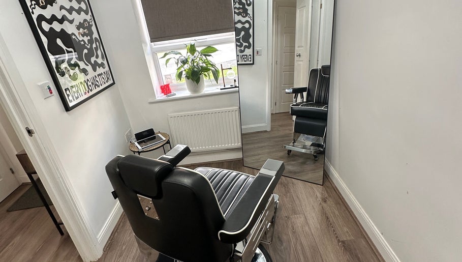 Modern barber chair at U B U Creative, Burntwood, England, GB, offering stylish beauty services.